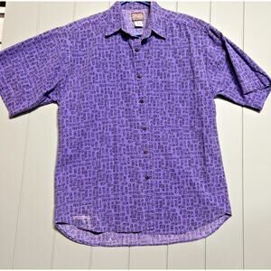 Vintage REACTOR Button Up Shirt Purple Geometric Pattern Mens Small